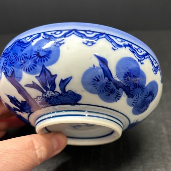 Vtg Asian Children Themed Porcelain Rice Bowl Blue White 4 1/2"Round Set 3 - Picture 5 of 8